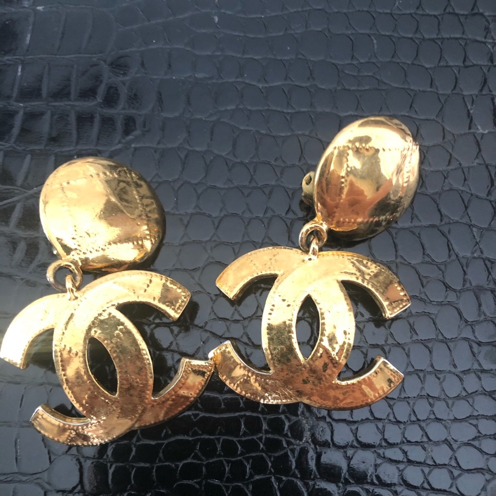 Vintage Chanel matelasse CC logo earrings